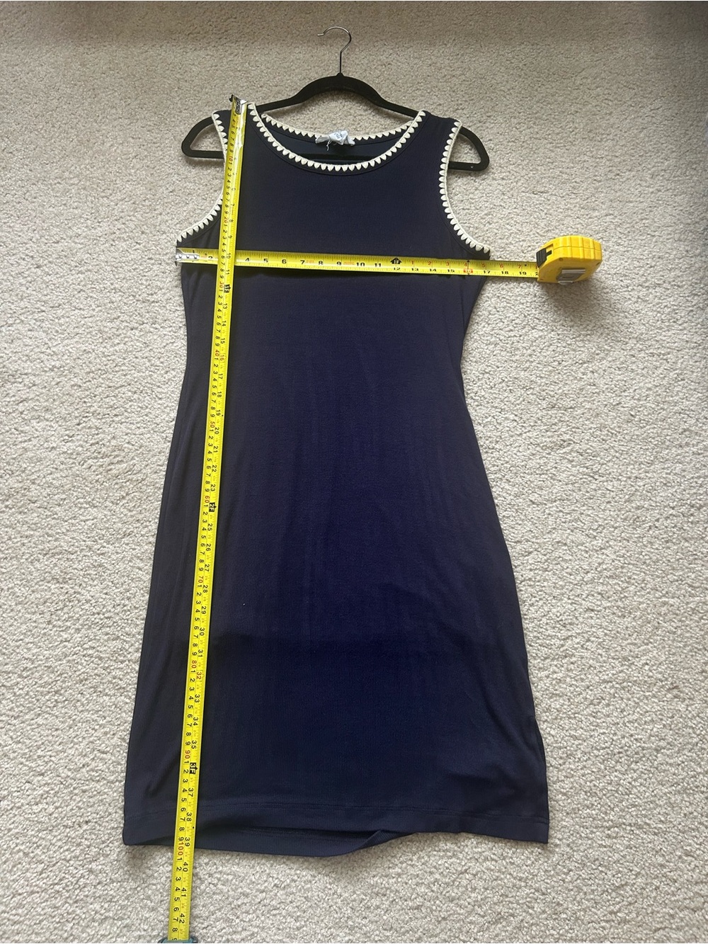 Lucky Brand Navy Sleeveless Shift Dress | Scalloped Crochet Trim Boho Mini M - Picture 7 of 7